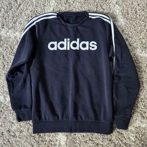 Men's Adidas Classic Navy Blue Spellout Crewneck Sweatshirt Size Medium